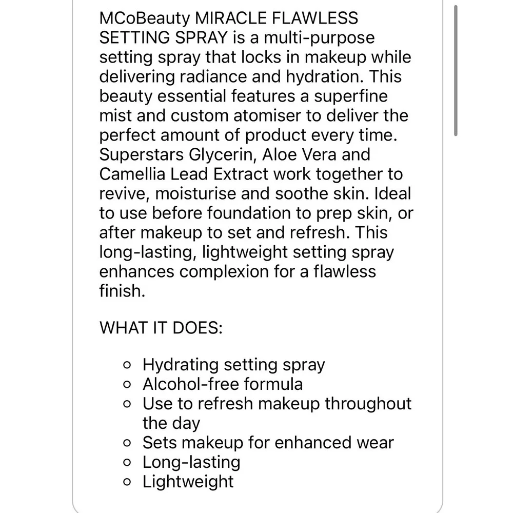 MCoBeauty Mini Miracle Flawless Setting Spray Alcohol-Free 30ml Lot of 2 NEW